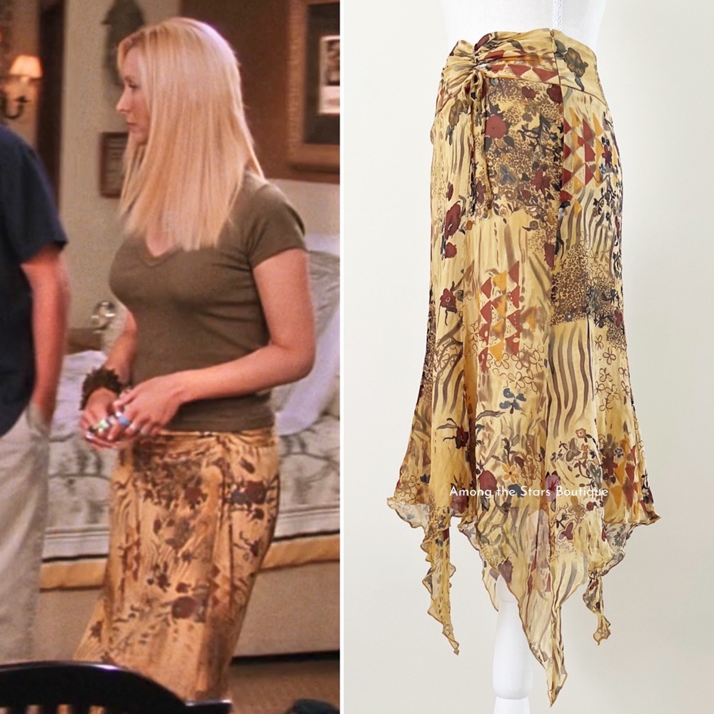Rare Early 2000s Vintage Boho Handkerchief Hem Skirt ASO Phoebe in Friends - Picture 2 of 16